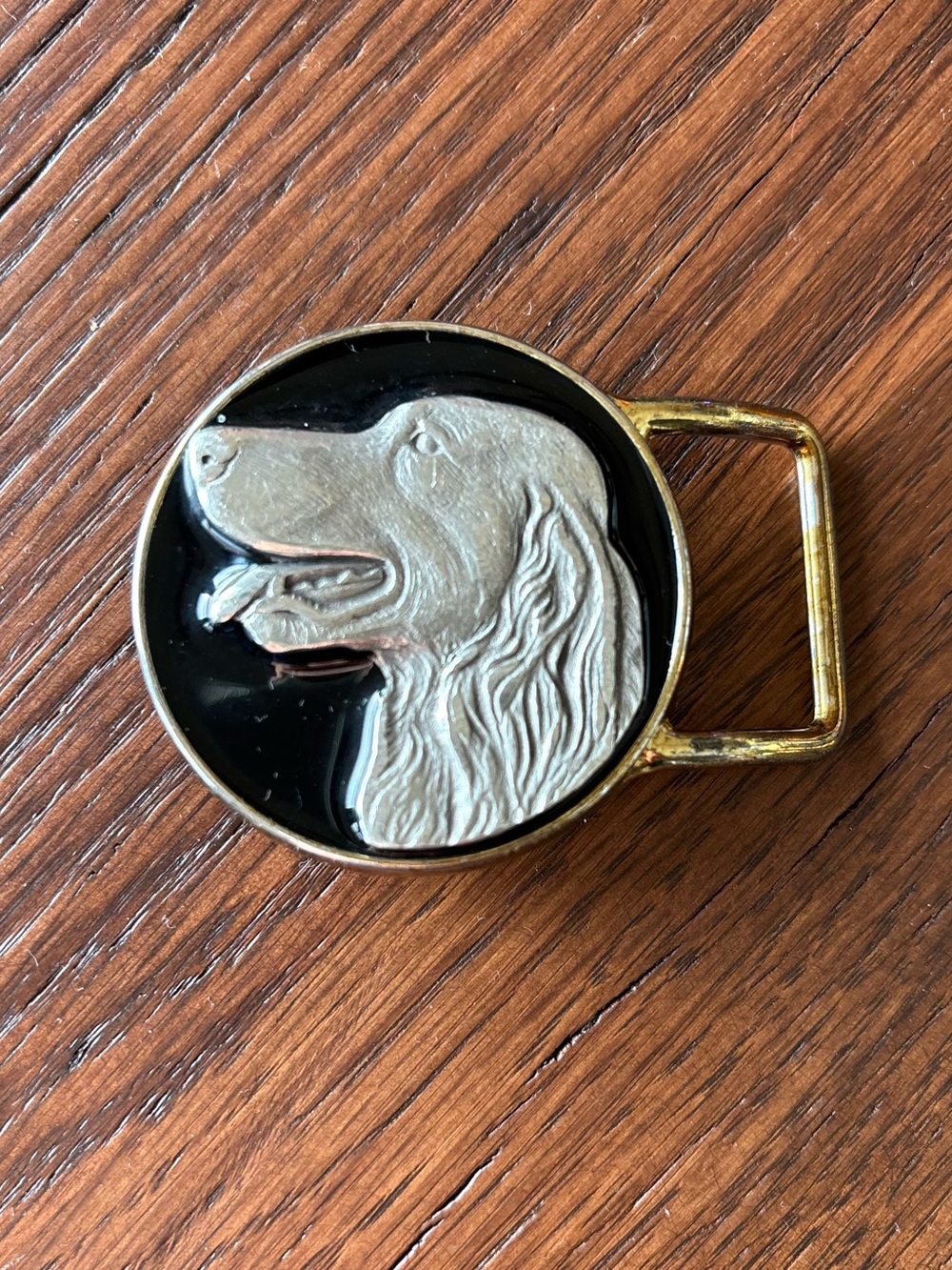 Vintage Century Canada, Brass & Pewter Round Hunting Dog Belt Buckle, Unisex